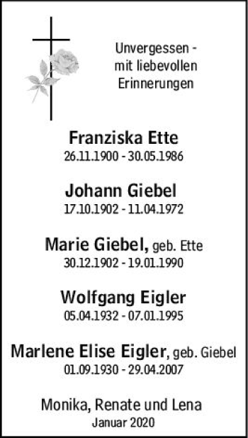 Traueranzeige von Johann Giebel von vrm-trauer