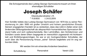 Traueranzeige von Joseph Schäfer von vrm-trauer