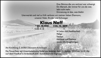 Traueranzeige von Klaus Neff von vrm-trauer