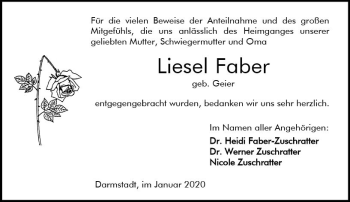Traueranzeige von Liesel Faber von vrm-trauer