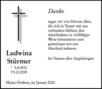Traueranzeige von Ludwina Stürmer von vrm-trauer
