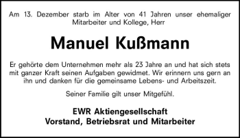Traueranzeige von Manuel Kußmann von vrm-trauer