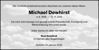 Traueranzeige von Michael Dewhirst von vrm-trauer Traueranzeige von Michael Dewhirst von vrm-trauer