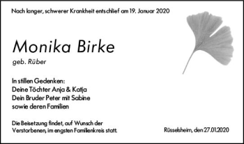 Traueranzeige von Monika Birke von vrm-trauer