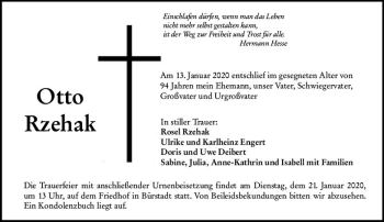Traueranzeige von Otto Rzehak von vrm-trauer