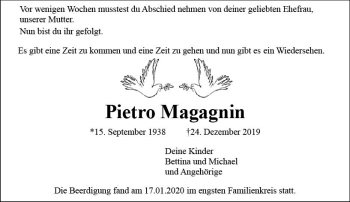 Traueranzeige von Pietro Magagnm von vrm-trauer