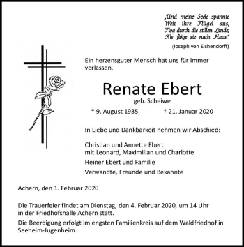 Traueranzeige von Renate Ebert von vrm-trauer