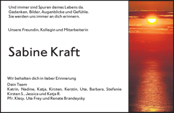 Traueranzeige von Sabine Kraft von vrm-trauer