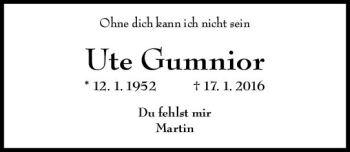 Traueranzeige von Ute Gumnior von vrm-trauer