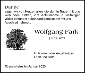 Traueranzeige von Wolfgang Fark von vrm-trauer