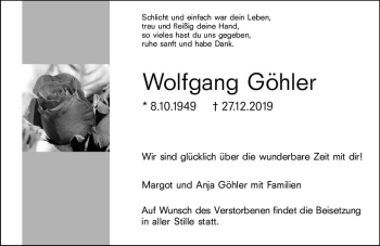 Traueranzeige von Wolfgang Göhler von vrm-trauer