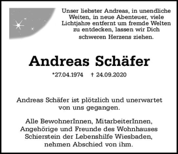Traueranzeige von Andreas Schäfer von vrm-trauer