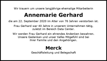 Traueranzeige von Annemarie Gerhard von vrm-trauer