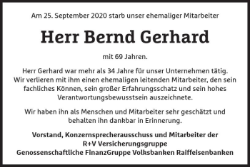 Traueranzeige von Bernd Gerhard von vrm-trauer