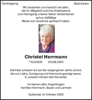Traueranzeige von Christel Herrmann von vrm-trauer