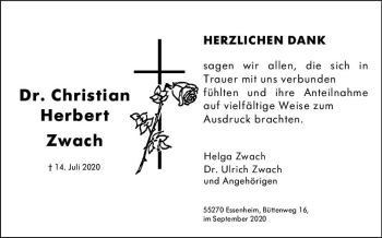Traueranzeige von Christian Herbert Zwach von vrm-trauer