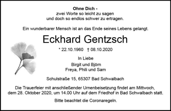 Traueranzeige von Eckhard Gentzsch von vrm-trauer