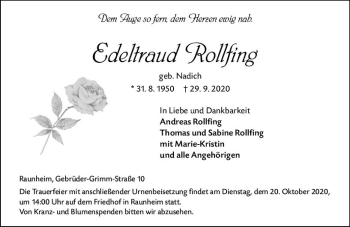 Traueranzeige von Edeltraud Rollfing von vrm-trauer