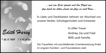 Traueranzeige von Edith Harsy von vrm-trauer