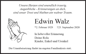 Traueranzeige von Edwin Walz von vrm-trauer