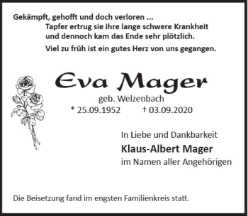 Traueranzeige von Eva Mager von vrm-trauer