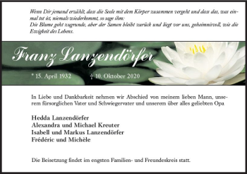 Traueranzeige von Franz Lanzendörfer von vrm-trauer