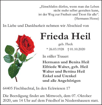 Traueranzeige von Frieda Heil von vrm-trauer