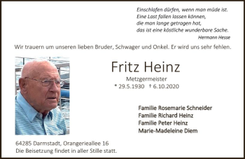 Traueranzeige von Fritz Heinz von vrm-trauer
