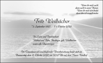 Traueranzeige von Fritz Weilbächer von vrm-trauer