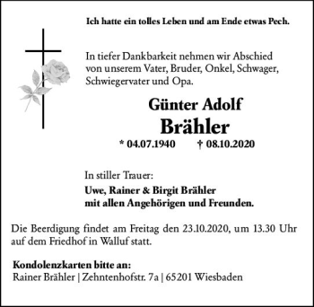 Traueranzeige von Günter Adolf Brähler von vrm-trauer