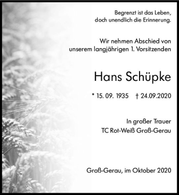 Traueranzeige von Hans Schüpke von vrm-trauer