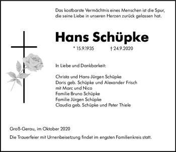 Traueranzeige von Hans Schüpke von vrm-trauer