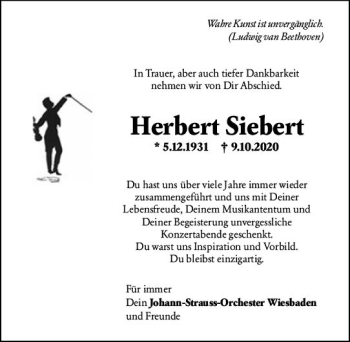 Traueranzeige von Herbert Siebert von vrm-trauer