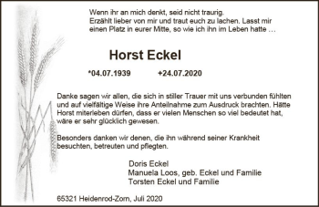 Traueranzeige von Horst Eckel von vrm-trauer