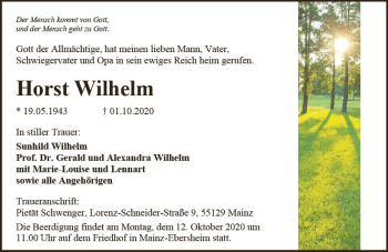 Traueranzeige von Horst Wilhelm von vrm-trauer