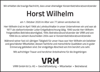 Traueranzeige von Horst Wilhelm von vrm-trauer