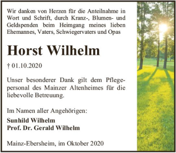 Traueranzeige von Horst Wilhelm von vrm-trauer