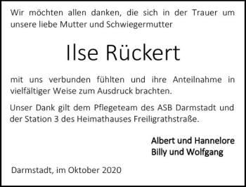 Traueranzeige von Ilse Rückert von vrm-trauer