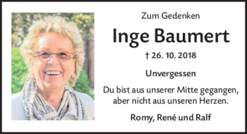 Traueranzeige von Inge Baumert von vrm-trauer