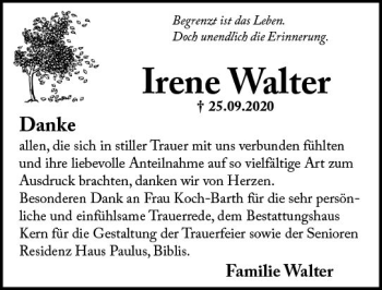 Traueranzeige von Irene Walter von vrm-trauer