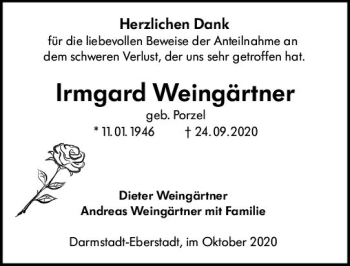 Traueranzeige von Irmgard Weingärtner von vrm-trauer