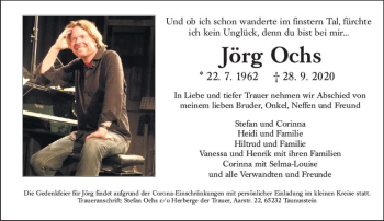 Traueranzeige von Jörg Ochs von vrm-trauer