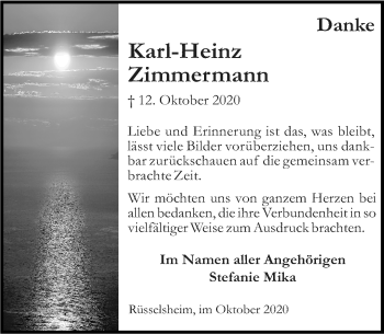 Traueranzeige von Karl-Heinz Zimmermann von vrm-trauer