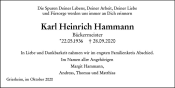 Traueranzeige von Karl Heinrich Hammann von vrm-trauer