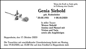 Traueranzeige von Kenia Siebold von vrm-trauer