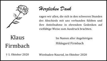 Traueranzeige von Klaus Firmbach von vrm-trauer