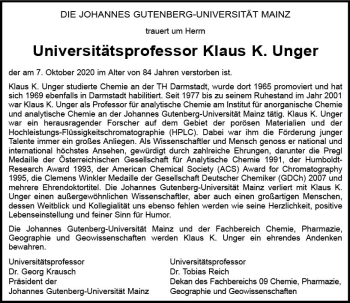 Traueranzeige von Klaus K. Unger von vrm-trauer