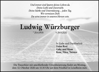 Traueranzeige von Ludwig Würzburger von vrm-trauer