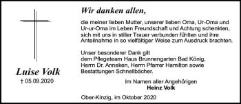 Traueranzeige von Luise Volk von vrm-trauer