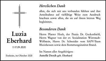 Traueranzeige von Luzia Eberhard von vrm-trauer